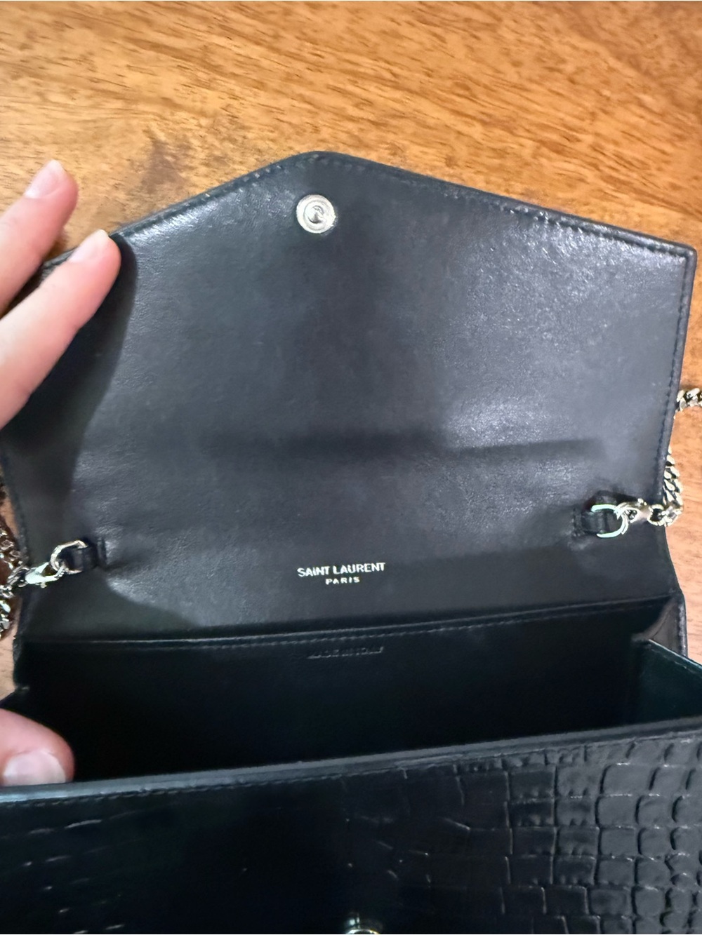 Saint Laurent Black Croc-Embossed Chain Crossbody with silver YSL Logo - Picture 4 of 7